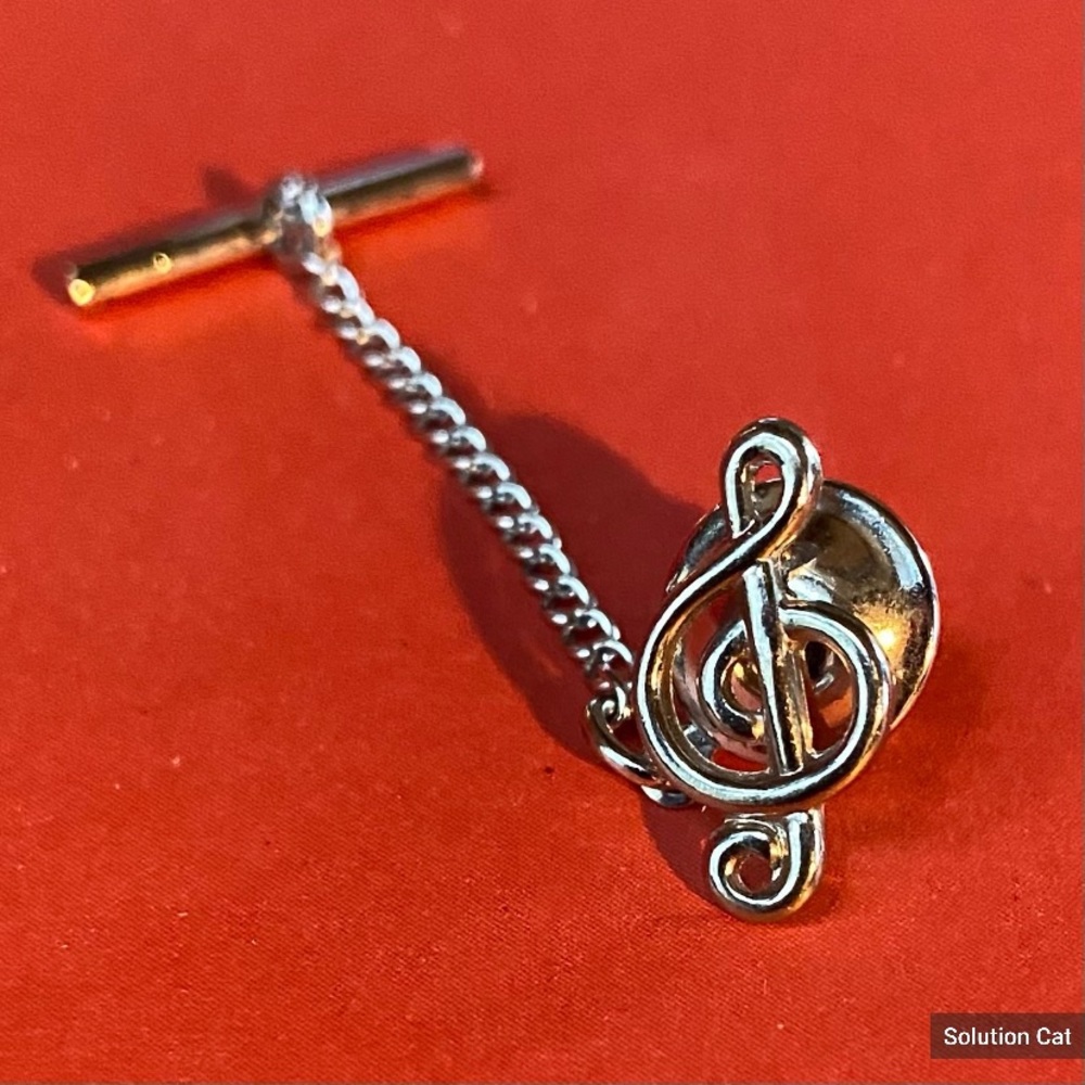 Men’s Silver Tone G Clef Tie Tack Pin Chain